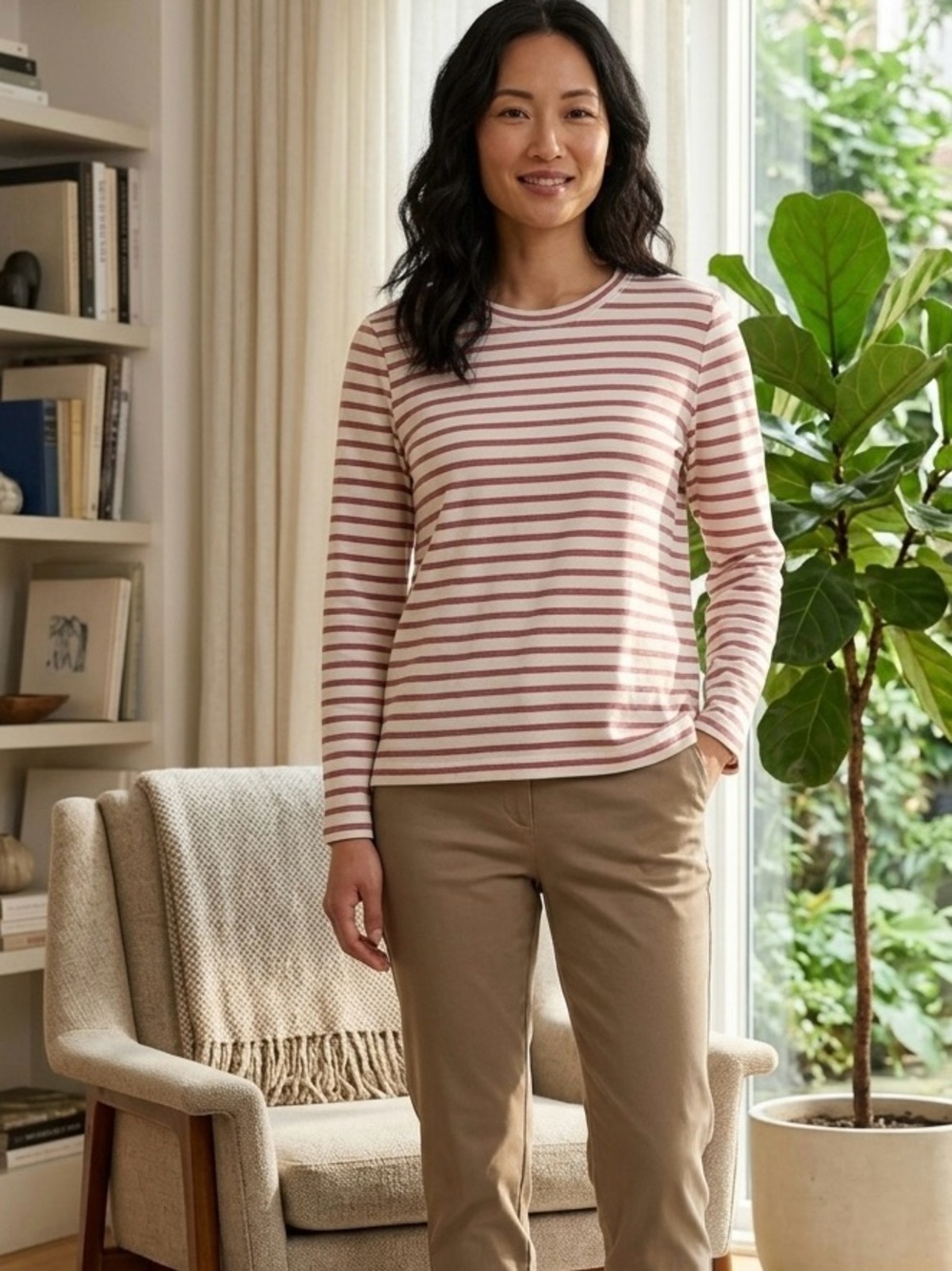 MADEWELL Striped Cotton Long-Sleeve Tee Size Medium